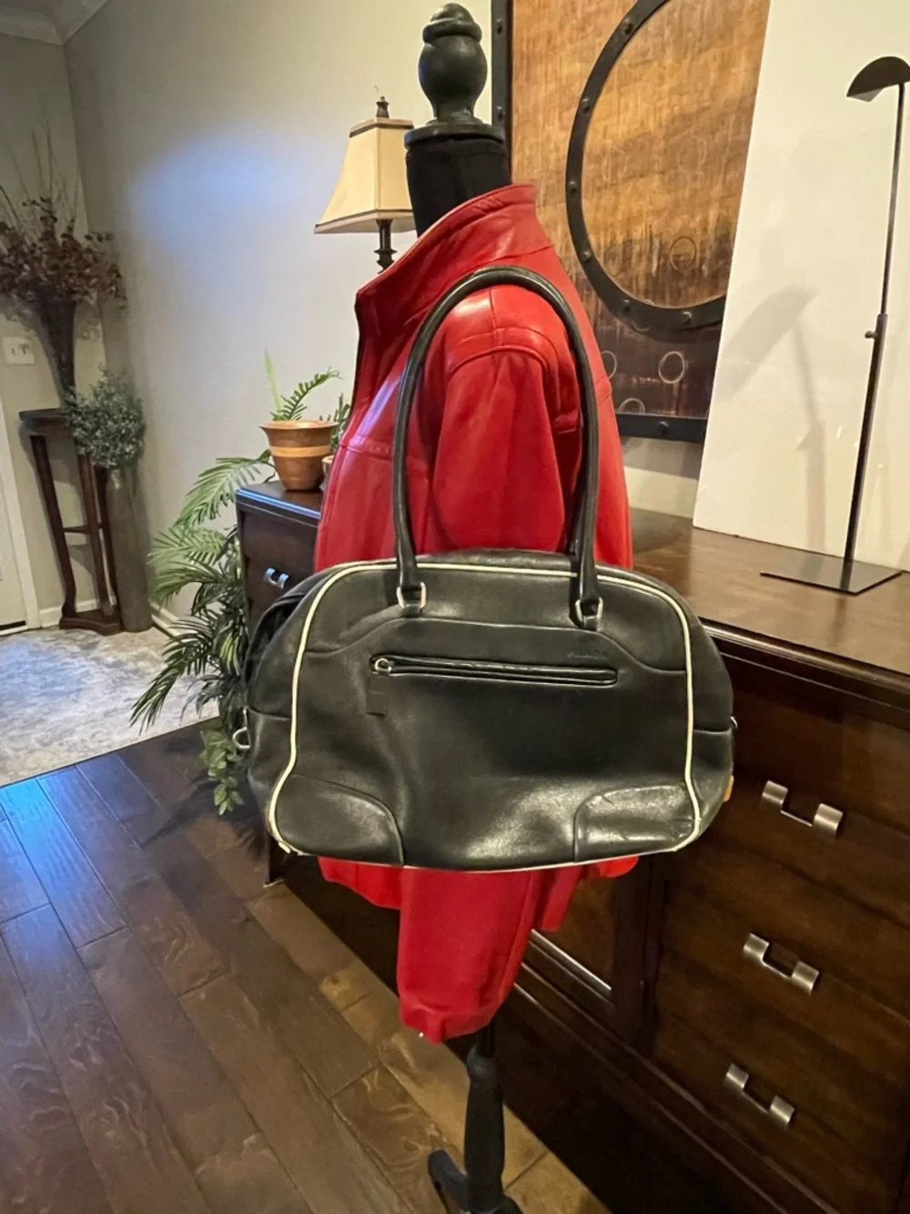 Prada Black Women's Tote Bag with Cream Trim